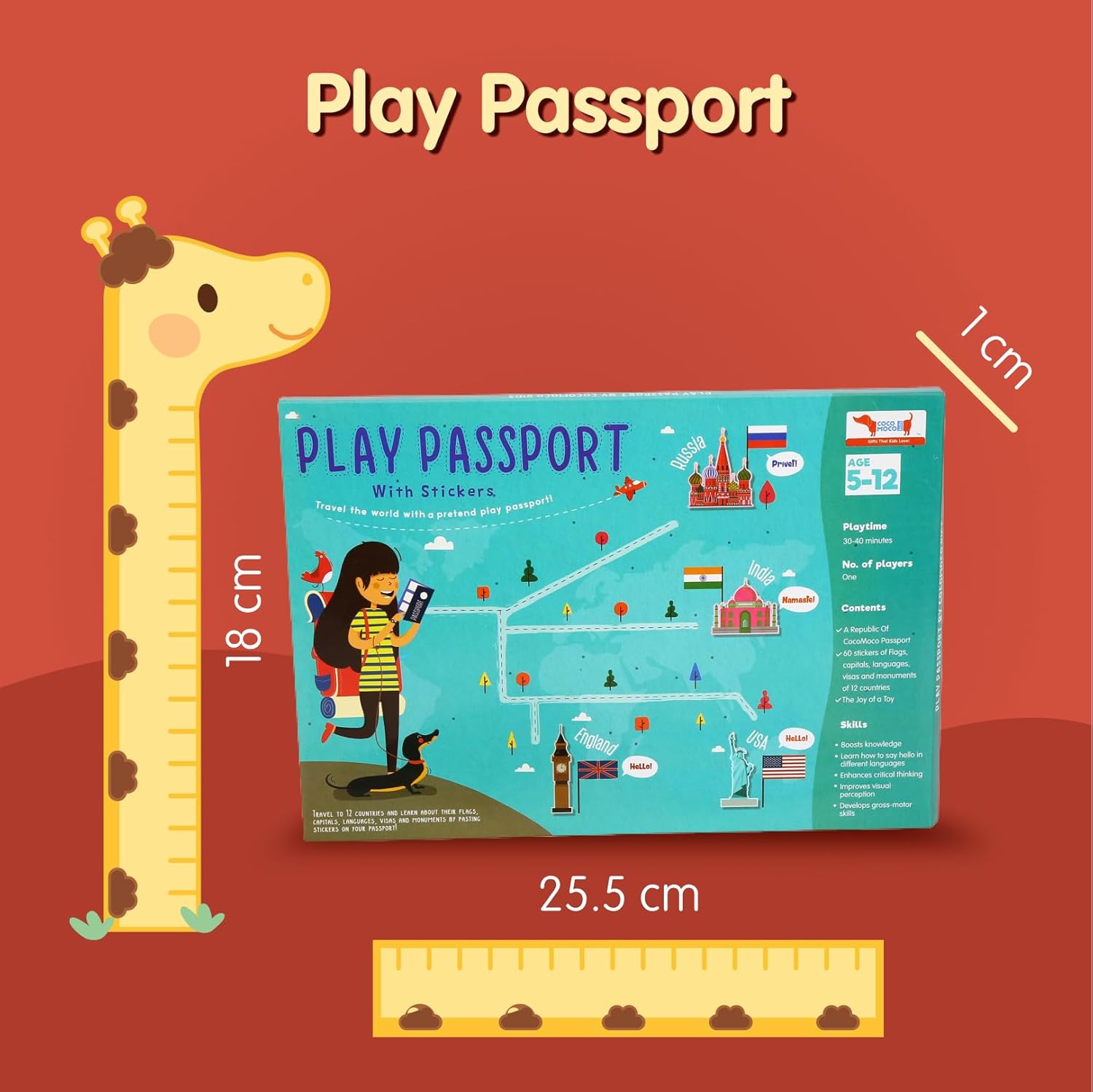 CocoMoco Kids Play Passport for Kids, Geography Educational Toy Activity Kit with Reusable Stickers and World Map, Return Gift for Kids Ages 4-11 Year olds - Image 9