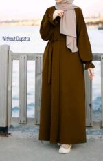 Brown Plain Abaya Burqa For Women Without Dupatta Islamic Naqab Stylish Dubai Abaya Fashion - Image 3