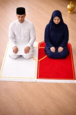 Couple Prayer Mat Set of 2 | Soft Velvet Muslim Janamaz Rugs for Husband & Wife | Black & Pink Heart Design | 110x70 cm | Ideal for Nikah Ramadan Hajj Umrah - Image 3