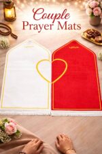 Couple Prayer Mat Set of 2 | Soft Velvet Muslim Janamaz Rugs for Husband & Wife | Black & Pink Heart Design | 110x70 cm | Ideal for Nikah Ramadan Hajj Umrah - Image 4