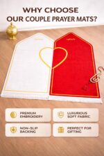 Couple Prayer Mat Set of 2 | Soft Velvet Muslim Janamaz Rugs for Husband & Wife | Black & Pink Heart Design | 110x70 cm | Ideal for Nikah Ramadan Hajj Umrah - Image 5