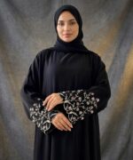 Zahra Bloom Women’s Premium Black Firdous Abaya with Floral Sleeve Embroidery | Elegant Modest Islamic Wear Kaftan Burqa | Long Sleeves | Without Dupatta - Image 3