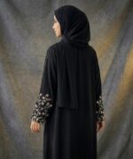Zahra Bloom Women’s Premium Black Firdous Abaya with Floral Sleeve Embroidery | Elegant Modest Islamic Wear Kaftan Burqa | Long Sleeves | Without Dupatta - Image 4