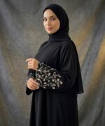 Zahra Bloom Women’s Premium Black Firdous Abaya with Floral Sleeve Embroidery | Elegant Modest Islamic Wear Kaftan Burqa | Long Sleeves | Without Dupatta - Image 5