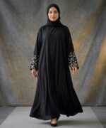 Zahra Bloom Women’s Premium Black Firdous Abaya with Floral Sleeve Embroidery | Elegant Modest Islamic Wear Kaftan Burqa | Long Sleeves | Without Dupatta - Image 6