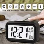 Digital Alarm Clock, Black, LCD, Modern, Auto Light Sensor with Snooze and Temperature Display, 7.8 cm, Battery Powered, for Bedroom Office Study Room, Rectangular - Image 3