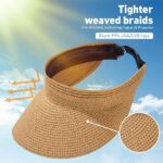 Straw Hat Sun Cap for Women,Wide Brim Beach Hat for Women UV Protection Cap,Summer Packable Topper -UPF 50+, Korean Style Ponytail Topless Sun Visor Khaki - Image 3