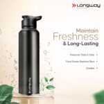 LONGWAY Rush 1 LTR Stainless Steel Water Bottle | Leak-Proof & Rust-Free Design | Perfect for School, Office, Home, Gym, Travel & Ideal for Men, Women & Kids (1000 ml, Black) - Image 4