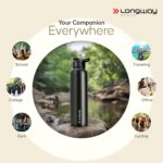 LONGWAY Rush 1 LTR Stainless Steel Water Bottle | Leak-Proof & Rust-Free Design | Perfect for School, Office, Home, Gym, Travel & Ideal for Men, Women & Kids (1000 ml, Black) - Image 8