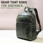 MaheTri Luxury Italian Leather Laptop Backpack for Men (15.6") | Leather Backpack with Padded & Adjustable Straps | Padded Tablet & Laptop Sleeve | Travel, College Bag | Green & Tan - Image 3