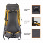 TRAWOC Stonex 60L Travel Backpack for Men & Women | Trekking & Hiking Rucksack with Laptop Sleeve, Rain Cover, YKK Zippers, Padded Hip Belt, Water-Resistant Fabric | 3 Year Warranty - Image 5