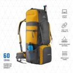 TRAWOC Stonex 60L Travel Backpack for Men & Women | Trekking & Hiking Rucksack with Laptop Sleeve, Rain Cover, YKK Zippers, Padded Hip Belt, Water-Resistant Fabric | 3 Year Warranty - Image 7