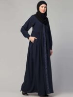Women's Front Open Abaya Dress with Lace Work at front and on Sleeves- Fashionable Burqa for Ladies and Girls - Image 4