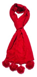 Women And Girls Trendy Rayon Rabbit Puff Scarves, Scarf, Stoles (Red) - Image 3