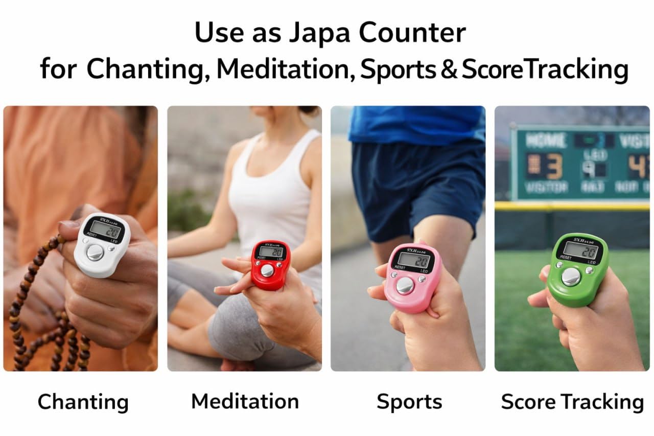 Digital Tally Counter Finger Ring | Electronic LCD Tasbeeh & Jap Mala Counter | Portable Handheld Digit Clicker Machine for Meditation, Sports & Inventory | Multicolor (Plastic, Pack of 5) - Image 4