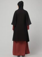 Black and Maroon Modest Attached Shrug for Women and Girls, Layered Islamic Abaya Dress with Bell Sleeves - Image 3