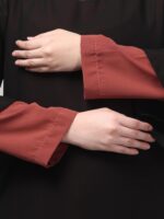 Black and Maroon Modest Attached Shrug for Women and Girls, Layered Islamic Abaya Dress with Bell Sleeves - Image 9