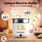InstaCuppa 3-in-1 Multi Cook Kettle with Steamer, 1.2 L Inner Pot, Adjustable Temperature Settings, Wide Mouth, Ideal for Boiling Milk, Tea, Coffee, Eggs & Steaming Veggies, 600 Watts, Elegant White - Image 3