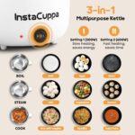InstaCuppa 3-in-1 Multi Cook Kettle with Steamer, 1.2 L Inner Pot, Adjustable Temperature Settings, Wide Mouth, Ideal for Boiling Milk, Tea, Coffee, Eggs & Steaming Veggies, 600 Watts, Elegant White - Image 4