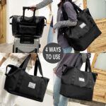 Foldable Travel Duffel Bag, Large Capacity Folding Travel Bag, Travel Lightweight Waterproof Carry Luggage Bag With Shoe Compartment (40 X 23 X 42 Cm) (Black), Nylon - Image 8