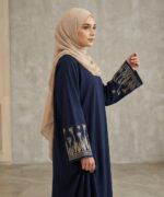 Noor Tulip Women’s Premium Navy Blue Firdous Abaya with Designer Sleeve Embroidery | Elegant Modest Islamic Wear Kaftan Burqa | Long Sleeves | Without Dupatta - Image 4