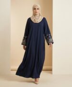 Noor Tulip Women’s Premium Navy Blue Firdous Abaya with Designer Sleeve Embroidery | Elegant Modest Islamic Wear Kaftan Burqa | Long Sleeves | Without Dupatta - Image 5