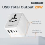 TESSAN Universal Travel Adapter Worldwide with AC Outlet, 17W GaN Fast Charging Charge 5 Devices at Once 3 USB-A & 1 USB-C Universal Plug Adapter, Surge Protector for Global - Image 5
