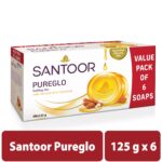 Santoor PureGlo Glycerine Soap with Almond Oil and Glycerine, 125g (Pack of 6) for Nourished Glowing Skin - Image 3