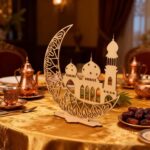 Cliths 2pcs Islamic Crescent Moon Table Decor Resi with Mosque Design for Ramadan Mubarak Eid al-Fitr Home Decoration 19 x 19.5CM - Image 4