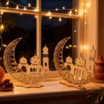 Cliths 2pcs Islamic Crescent Moon Table Decor Resi with Mosque Design for Ramadan Mubarak Eid al-Fitr Home Decoration 19 x 19.5CM - Image 6