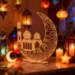 Cliths 2pcs Islamic Crescent Moon Table Decor Resi with Mosque Design for Ramadan Mubarak Eid al-Fitr Home Decoration 19 x 19.5CM - Image 7