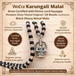 Karungali Malai 8mm Certified with Divine Lord Ayyappa Pendant Silver Plated Original | 54 Beads Authentic Black Ebony Wood Mala with German Silver Cap for Men & Women | Spiritual Protection, Energy Balance & Daily Pooja Wear – 1 Piece - Image 7