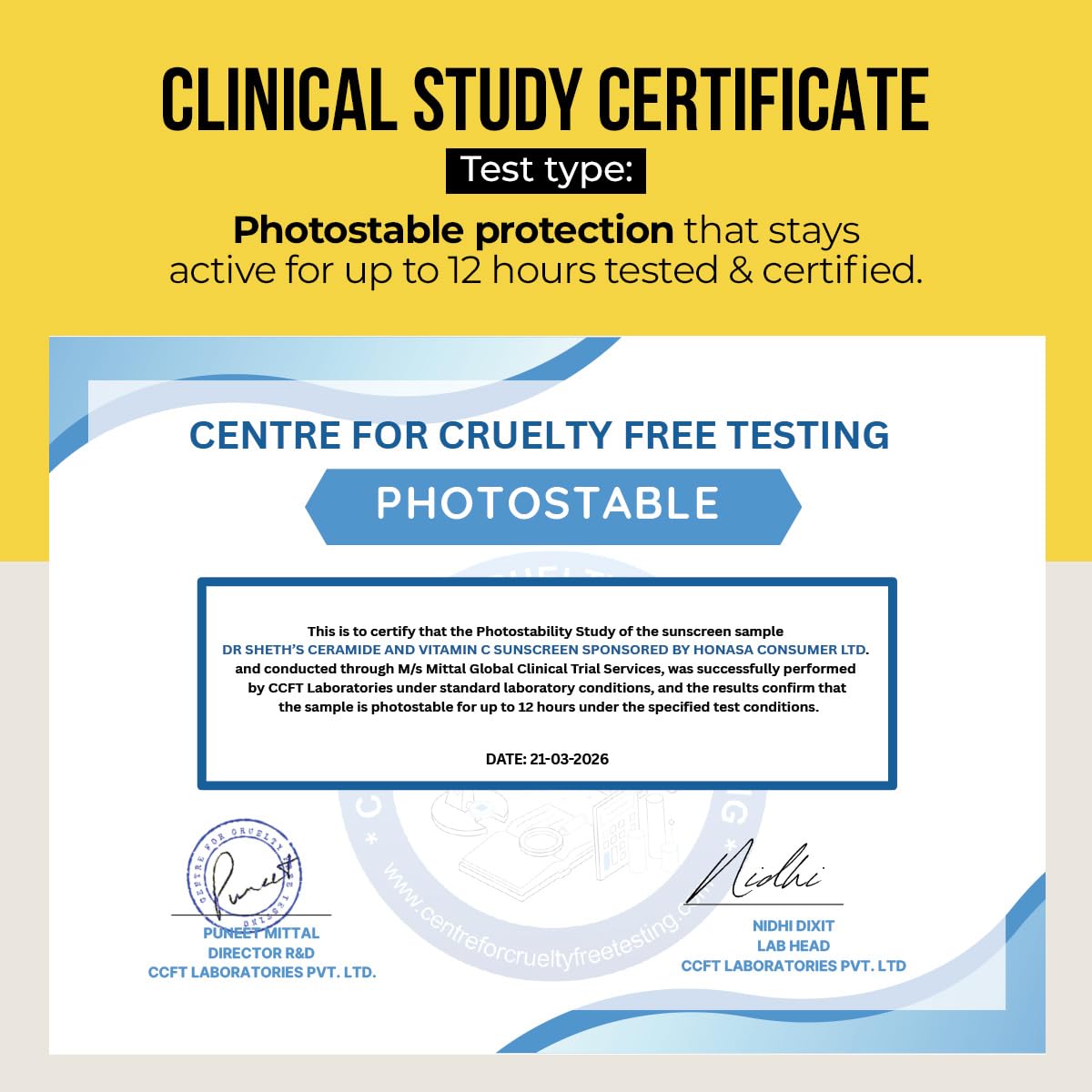 Dr. Sheth's Ceramide & Vitamin C Sunscreen SPF 50+ PA++++ |In-Vivo Tested | For Healthy & Bright Skin | Lightweight & Non Greasy | For UVA/UVB & Blue Light & IR Protection | No white cast | For All Skin Types | For Men & Women | 80 g - Image 13