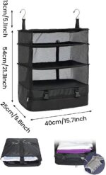 Ndola Portable Hanging Travel Shelves Packing Cubes For Suitcases Organizer Luggage Organizers, Carry On Closet, Black - Polyester, Clothing - Image 3