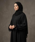 Women’s Black Firdous Abaya with Elegant Lace Sleeves | Premium Modest Wear Islamic Dress | Long Sleeves | Without Dupatta - Image 3