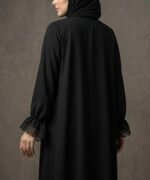 Women’s Black Firdous Abaya with Elegant Lace Sleeves | Premium Modest Wear Islamic Dress | Long Sleeves | Without Dupatta - Image 4