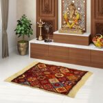 Heart Home Velvet Prayer Mat | Meditation Carpet | Pooja Aasan | Rangoli Square Traditional Mat | Small | Pack of 2 | Multicolor - Image 3