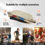 Secure Travel Money Belt, Anti-Theft Passport Holder, Hidden Under Clothes, Waterproof Waist Bumbag for Money, Cards, Keys, Khaki, Double Zipper Pocket Design - Image 4