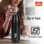 Jaypee Plus Alpha Vaccum Insulated Double Wall Thermosteel Flask 750 ml Water Bottle ISI Certified 24 Hours Hot and Cold Water Bottle for School,Office,Gym, Leakproof, Rustproof Steel Bottle,Black - Image 4