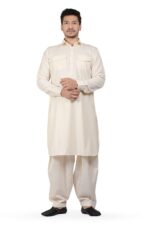 K-ROYALS Afghani Style Men's Pathani Suit/Luxury fabric Kurta Pyjama set (Almond Cream, XXX-Larg) - Image 3