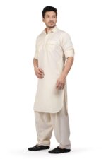 K-ROYALS Afghani Style Men's Pathani Suit/Luxury fabric Kurta Pyjama set (Almond Cream, XXX-Larg) - Image 6