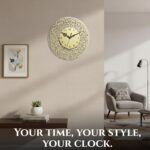 Islamic Wall Clock with Arabic Calligraphy Surah Ikhlas, Wooden Round Design, Golden and Transparent, 30 cm Diameter, Analog Display - Image 6