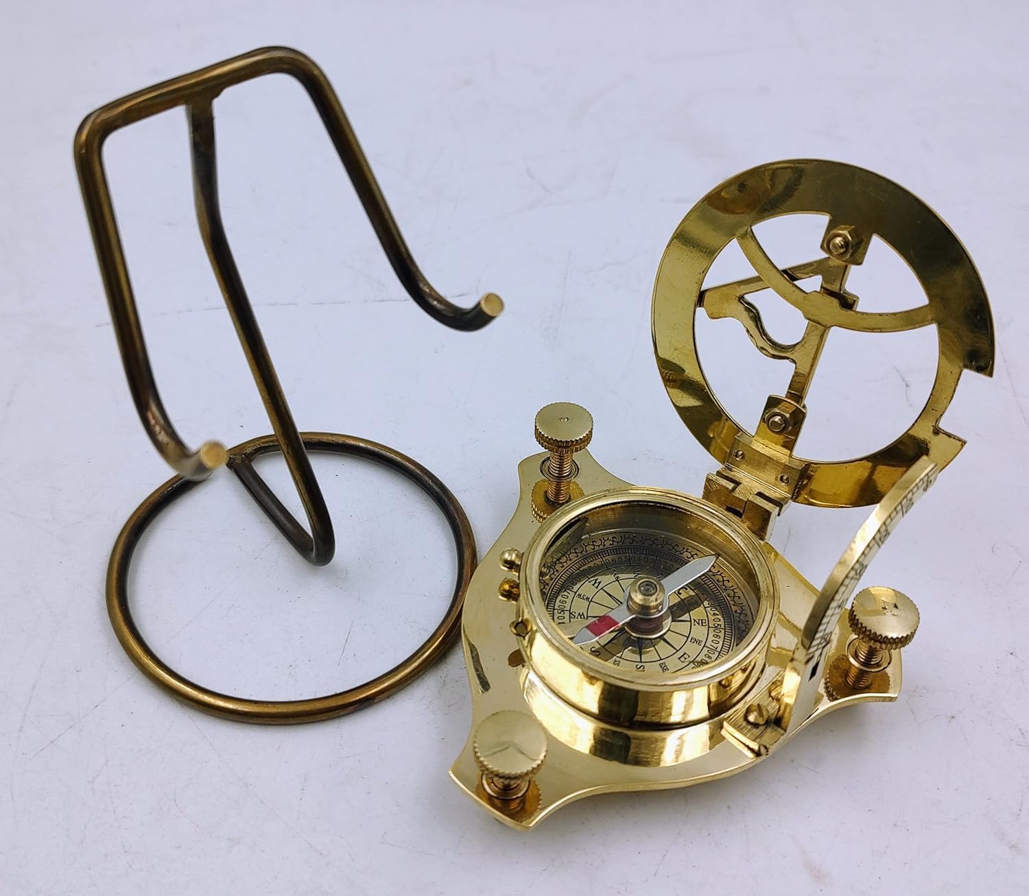Personalized Sundial Compass for Hiking, 3 Inches Nautical for Outdoor, Pocket Compass for Hiking, with Display Stand Camping Maritime Vintage - Image 3