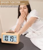 Digital Alarm Clock,Wooden Alarm Clock with Large Display,Digital Clock with Sensor Module,Digital Clock with Snooze Module,12/24 Hours,Date,Temperature Display - Image 3