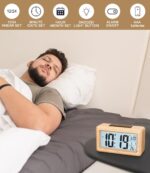 Digital Alarm Clock,Wooden Alarm Clock with Large Display,Digital Clock with Sensor Module,Digital Clock with Snooze Module,12/24 Hours,Date,Temperature Display - Image 4