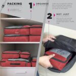 FATMUG Packing Cubes Travel Bag Organiser Set of 7 (2 L, 2 M, Shoe pouch, Laundry Bag & pouch) - Red - Image 7