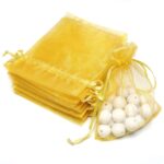 DMS RETAIL Golden Organza Return Gift Bags|Drawstring Pouches for Wedding | Jewellery Pouch Potli Bags | 9X12 CMS (Pack Of 20) - Image 3