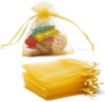 DMS RETAIL Golden Organza Return Gift Bags|Drawstring Pouches for Wedding | Jewellery Pouch Potli Bags | 9X12 CMS (Pack Of 20) - Image 4