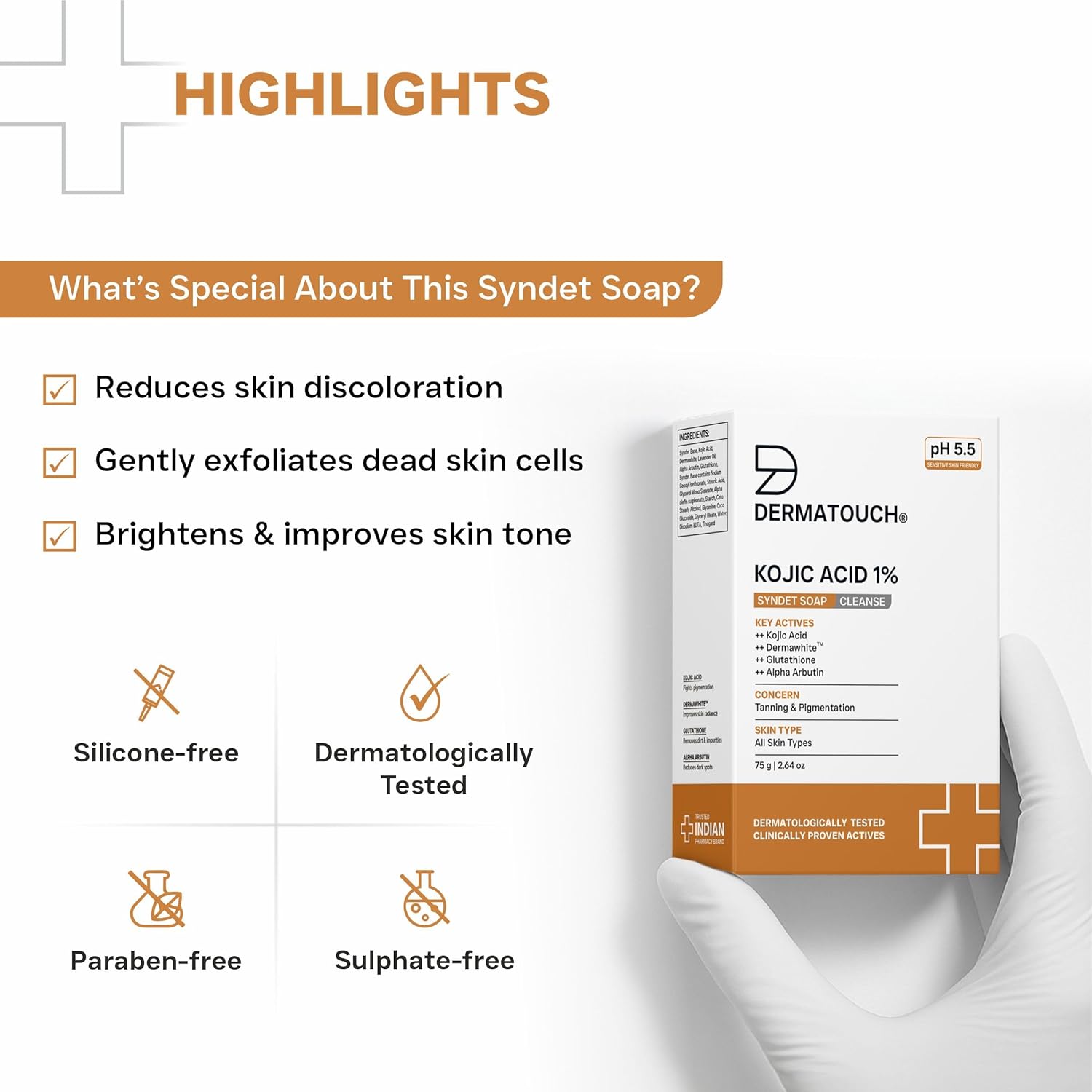 DERMATOUCH Kojic Acid 1% Soap with Glutathione | For Pigmentation & Sun damage | Soap For Men and Women | Suitable For All Skin Types | 75g - Image 7