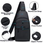 Arctic Hunter Sling Bag for Men Small Crossbody Bag for 8-inch iPad Pocket Water-resistant Slim Chest Bag with Earphone Port Detachable Buckle One Side Shoulder Bag for Travel Daily Casual, Black - Image 6